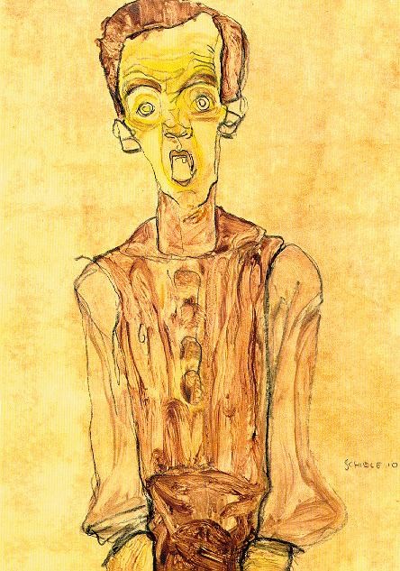 Egon Schiele Portrait with an open mouth